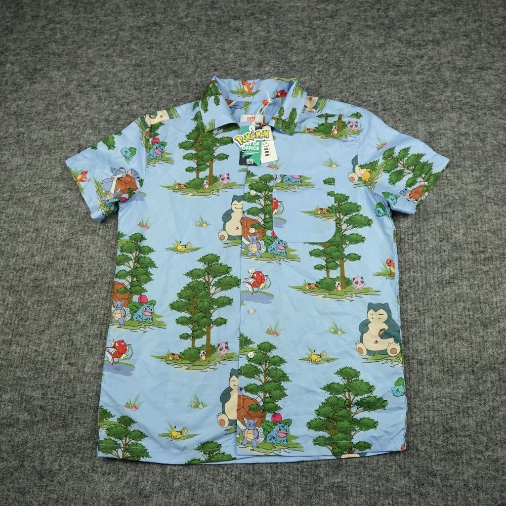 OppoSuits Shirt Mens Extra‎ Small Blue Pokemon All Over Print Button Up Unisex